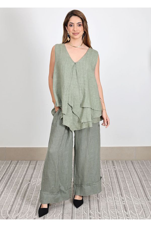 Conjunto Cristina Linho Italiano Verde Militar - Loja Linho Italiano