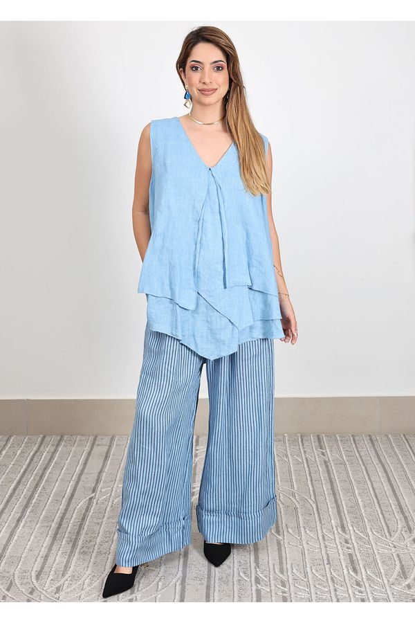 Conjunto Cristina Linho Italiano Azul Jeans - Loja Linho Italiano