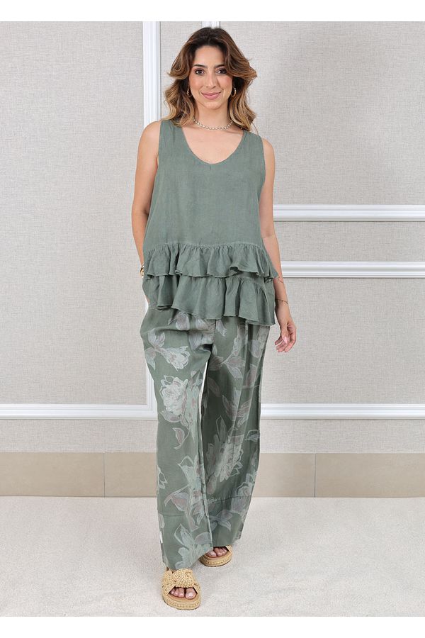 Conjunto Fernanda Linho Italiano Verde Militar - Loja Linho Italiano