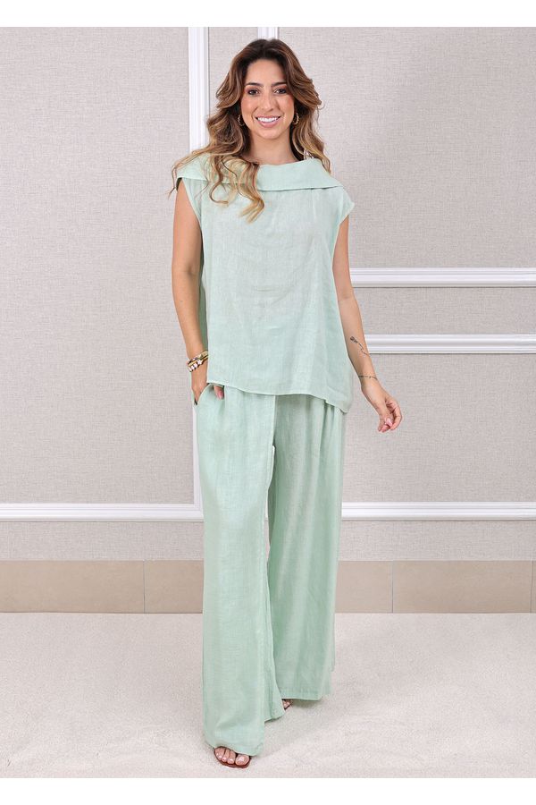 Conjunto Gabriela Linho Italiano Verde Água - Loja Linho Italiano