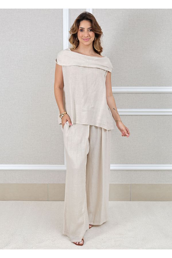 Conjunto Gabriela Linho Italiano Bege - Loja Linho Italiano