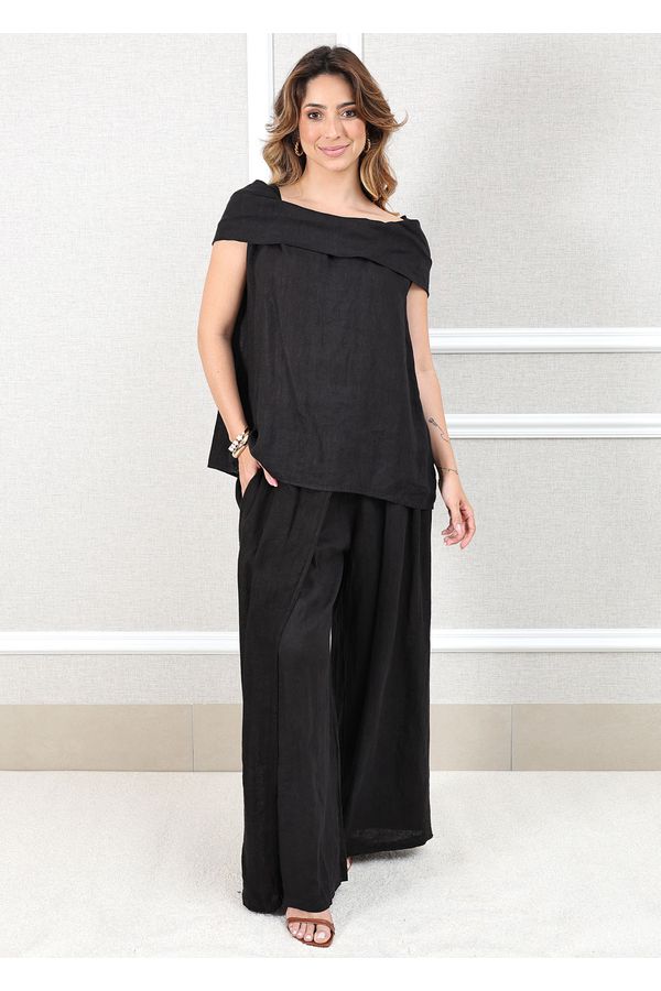 Conjunto Gabriela Linho Italiano Preto - Loja Linho Italiano