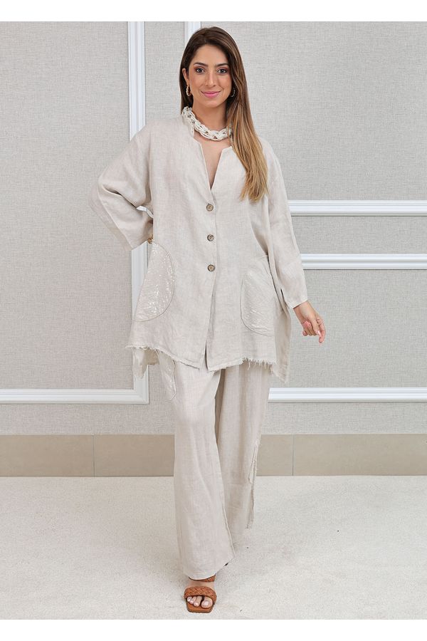 Conjunto Renata Linho Italiano Bege - Loja Linho Italiano