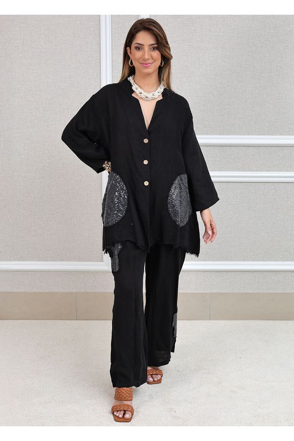 Conjunto Renata Linho Italiano Preto - Loja Linho Italiano