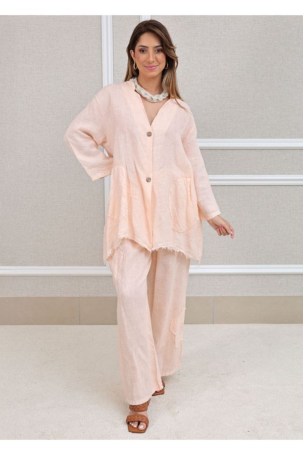 Conjunto Renata Linho Italiano Pêssego - Loja Linho Italiano