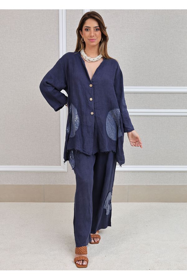 Conjunto Renata Linho Italiano Azul Marinho - Loja Linho Italiano