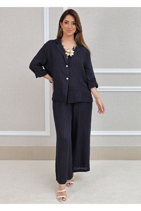 Conjunto Nayara Linho Italiano Azul Marinho - Loja Linho Italiano