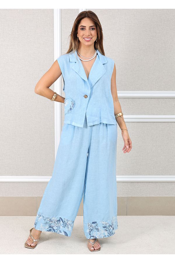 Conjunto Yasmin Linho Italiano Azul Bebe - Loja Linho Italiano