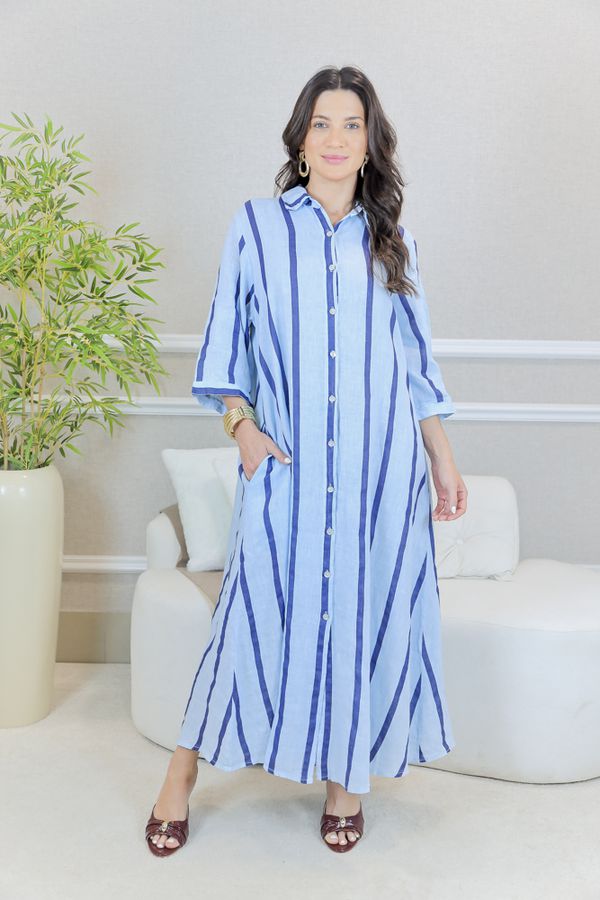 CHEMISE GEISA AZUL BEBE - Loja Linho Italiano