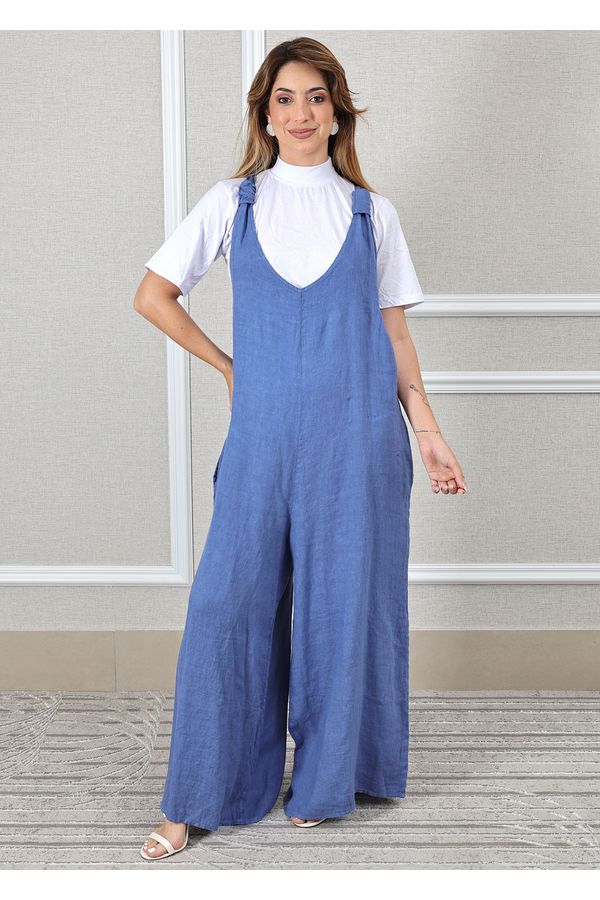 Jardineira Brígida Linho Italiano Azul Jeans - Loja Linho Italiano