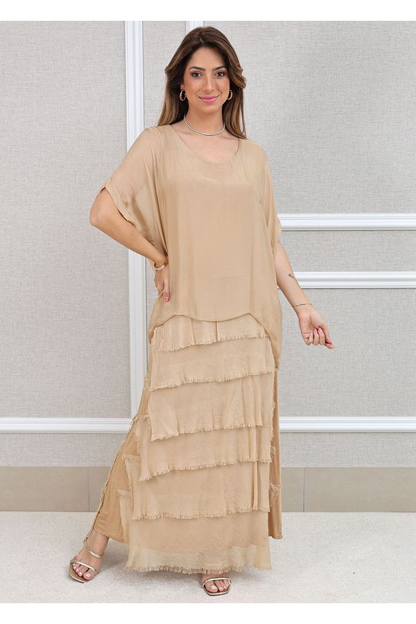 Vestido Pietra Seda Italiana Caramelo - Loja Linho Italiano