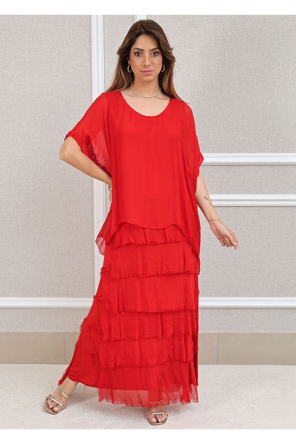 Vestido Julia Seda Italiana Vermelho . - Loja Linho Italiano