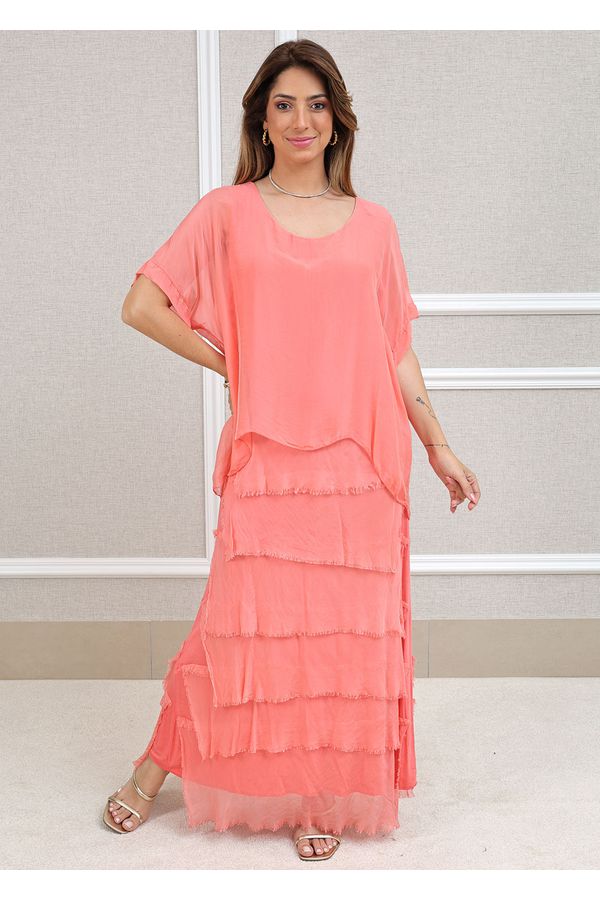 Vestido Julia Seda Italiana Pêssego . - Loja Linho Italiano