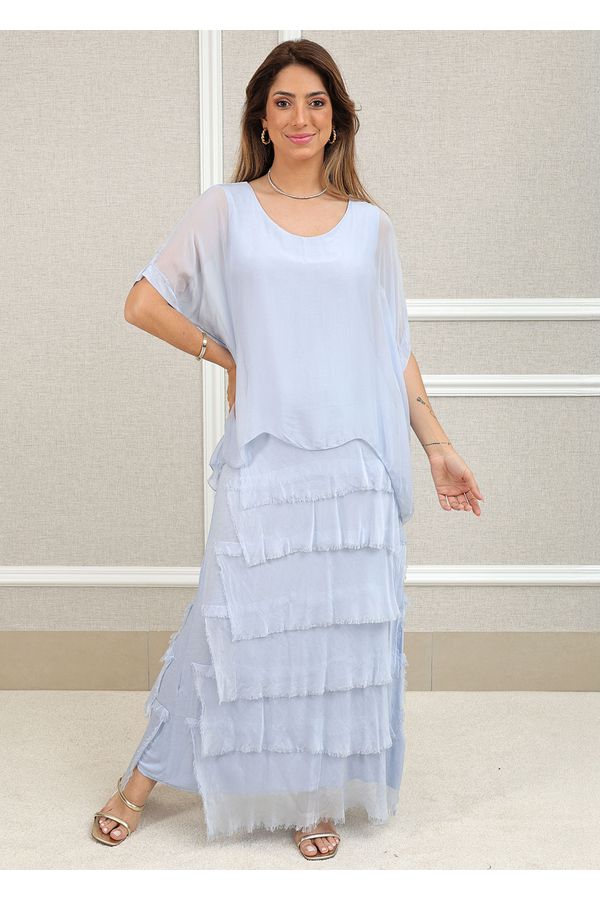 Vestido Julia Seda Italiana Azul Bebe . - Loja Linho Italiano