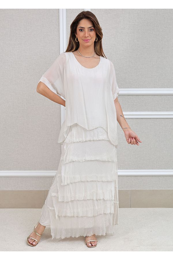 Vestido Pietra Seda Italiana Off White - Loja Linho Italiano