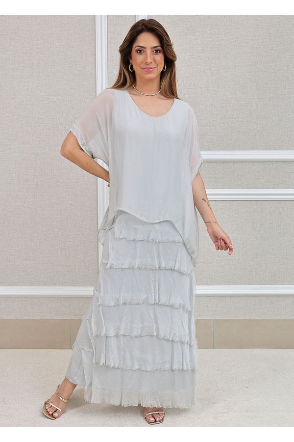 Vestido Julia Seda Italiana Cinza Perolado . - Loja Linho Italiano
