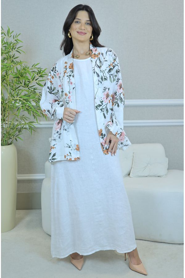 VESTIDO ANA COM CASAQUETO ANA BRANCO - Loja Linho Italiano
