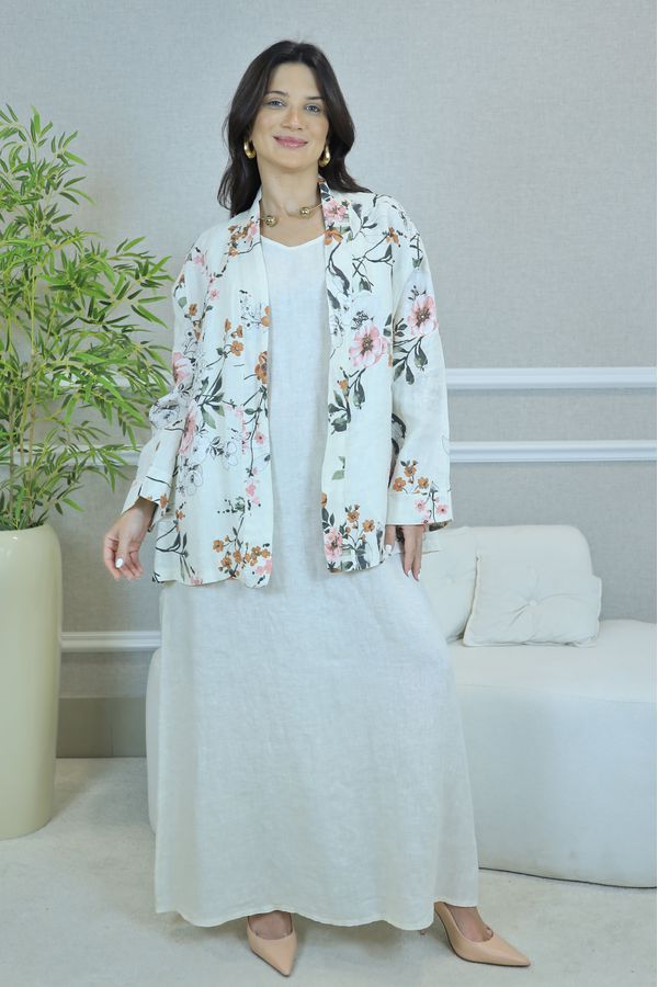 VESTIDO ANA COM CASAQUETO ANA OFF WHITE - Loja Linho Italiano