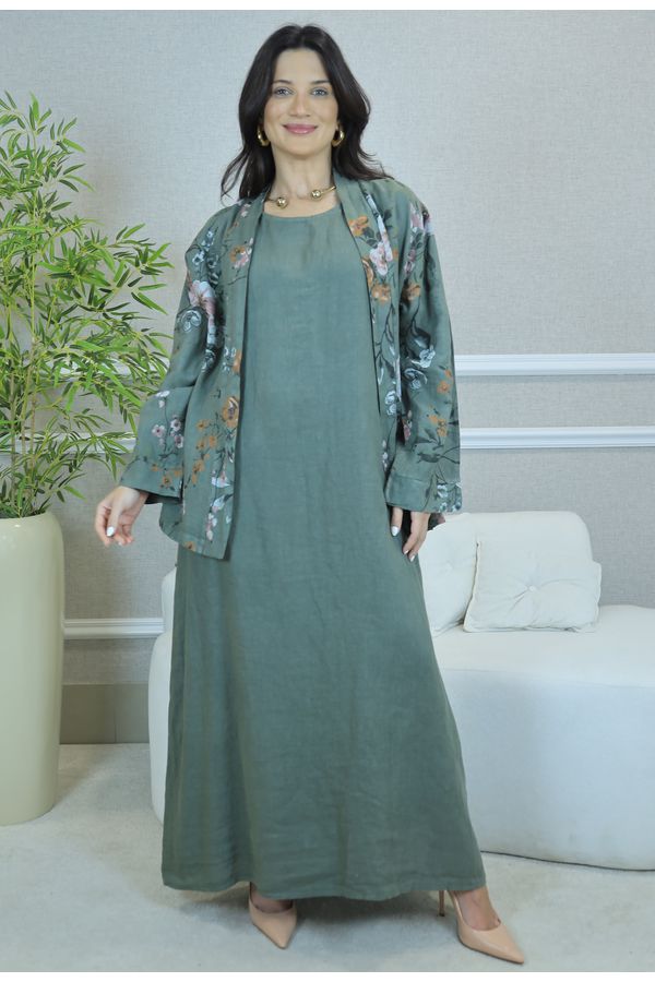 VESTIDO ANA COM CASAQUETO ANA MILITAR - Loja Linho Italiano