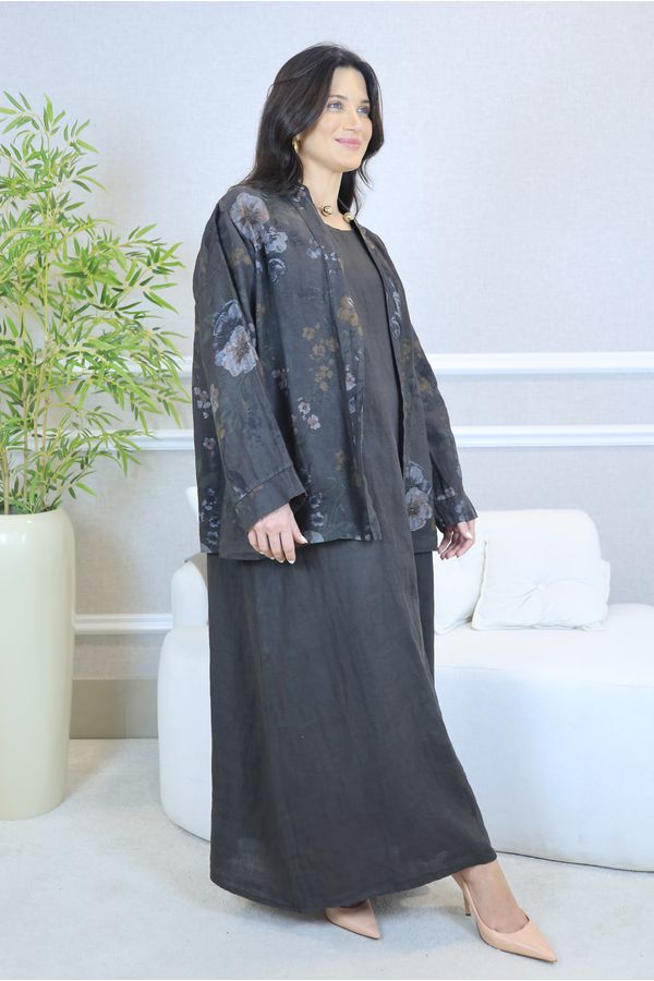VESTIDO ANA COM CASAQUETO ANA MARROM - Loja Linho Italiano
