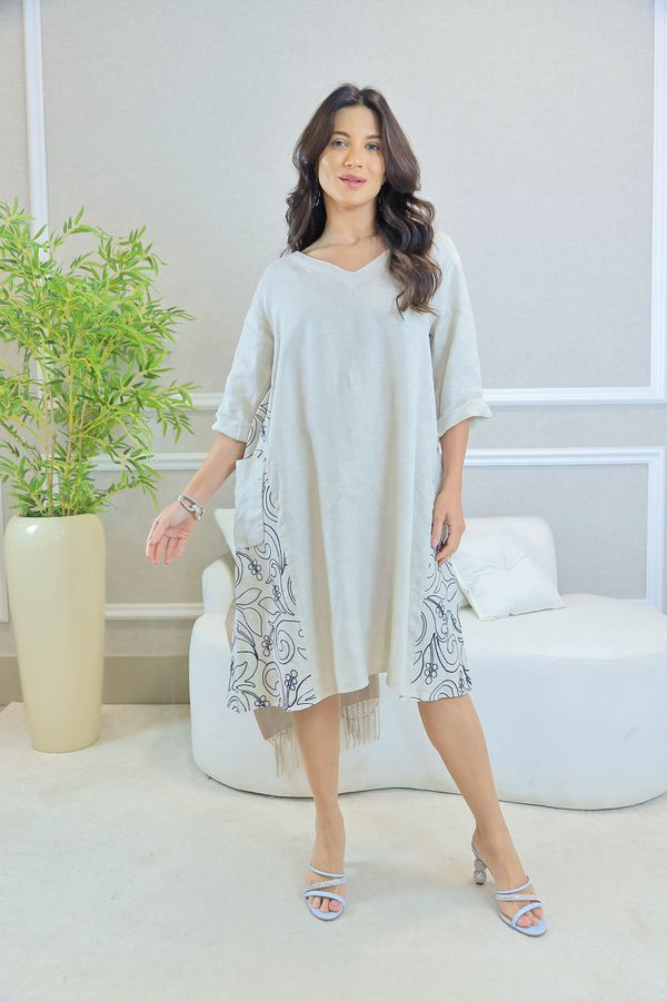 VESTIDO CLAUDIA RAIA BEGE - Loja Linho Italiano