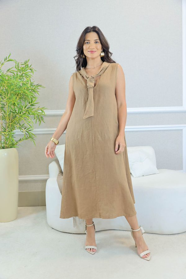 VESTIDO KIMBERLI CAPUCCINO - Loja Linho Italiano