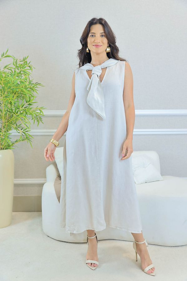 VESTIDO KIMBERLI BEGE - Loja Linho Italiano