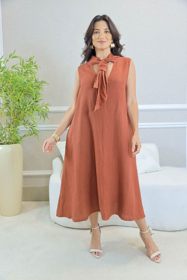 VESTIDO KIMBERLI TELHA - Loja Linho Italiano