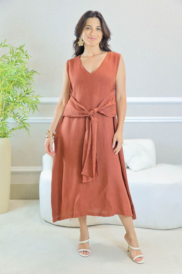 VESTIDO TASHA TELHA - Loja Linho Italiano