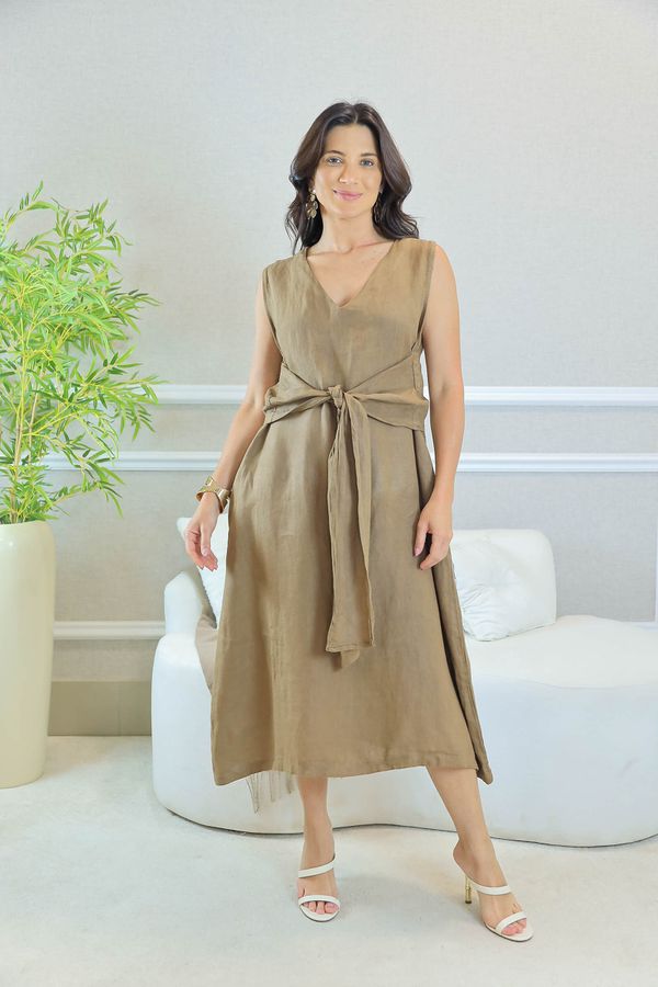 VESTIDO TASHA CAPUCCINO - Loja Linho Italiano