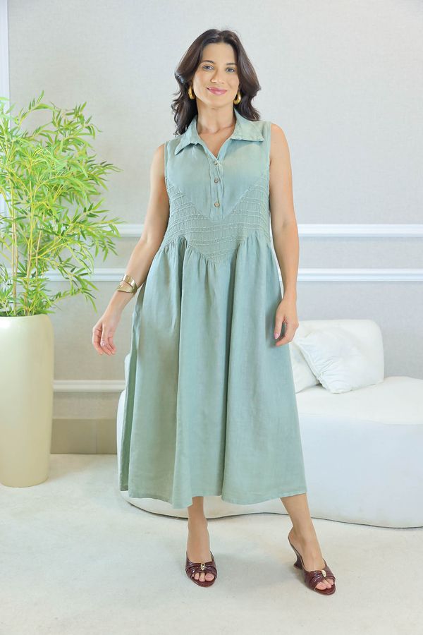 VESTIDO VELMA MENTA - Loja Linho Italiano