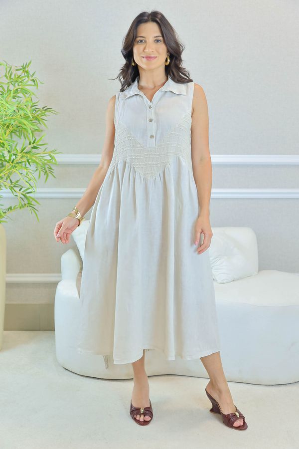 VESTIDO VELMA BEGE - Loja Linho Italiano