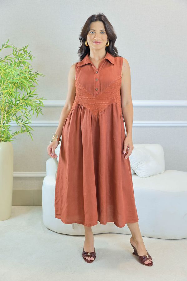 VESTIDO VELMA TELHA - Loja Linho Italiano