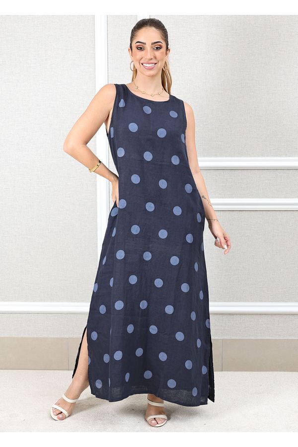 Vestido Amanda Linho Italiano Azul Marinho - Loja Linho Italiano