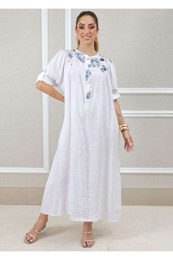 Vestido Glaucia Linho Italiano Branco - Loja Linho Italiano
