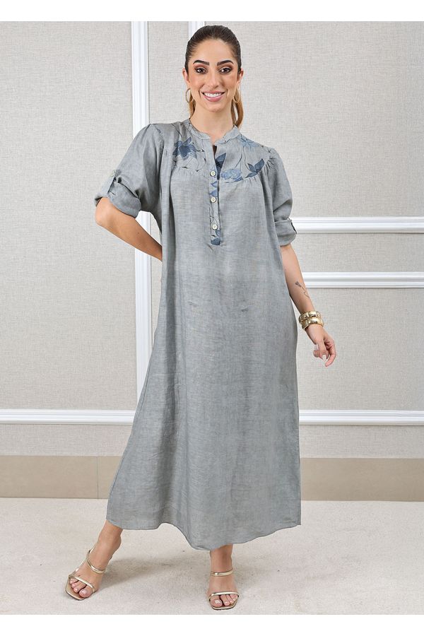 Vestido Glaucia Linho Italiano Cinza - Loja Linho Italiano