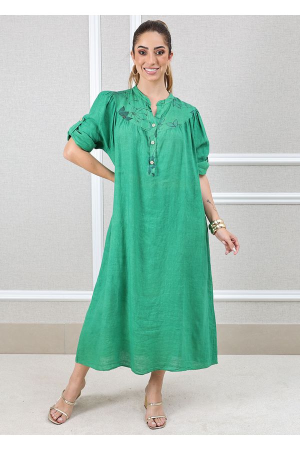 Vestido Glaucia Linho Italiano Verde Bandeira - Loja Linho Italiano