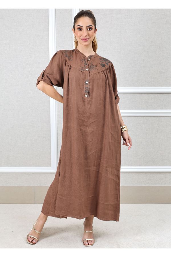Vestido Glaucia Linho Italiano Marrom - Loja Linho Italiano