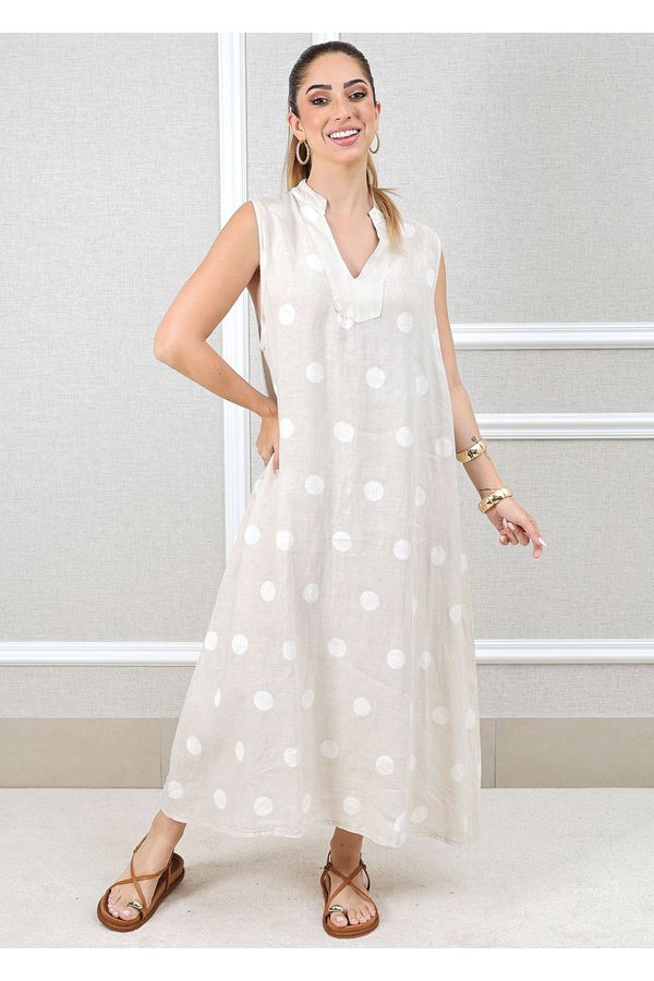Vestido Laura Linho Italiano Bege - Loja Linho Italiano