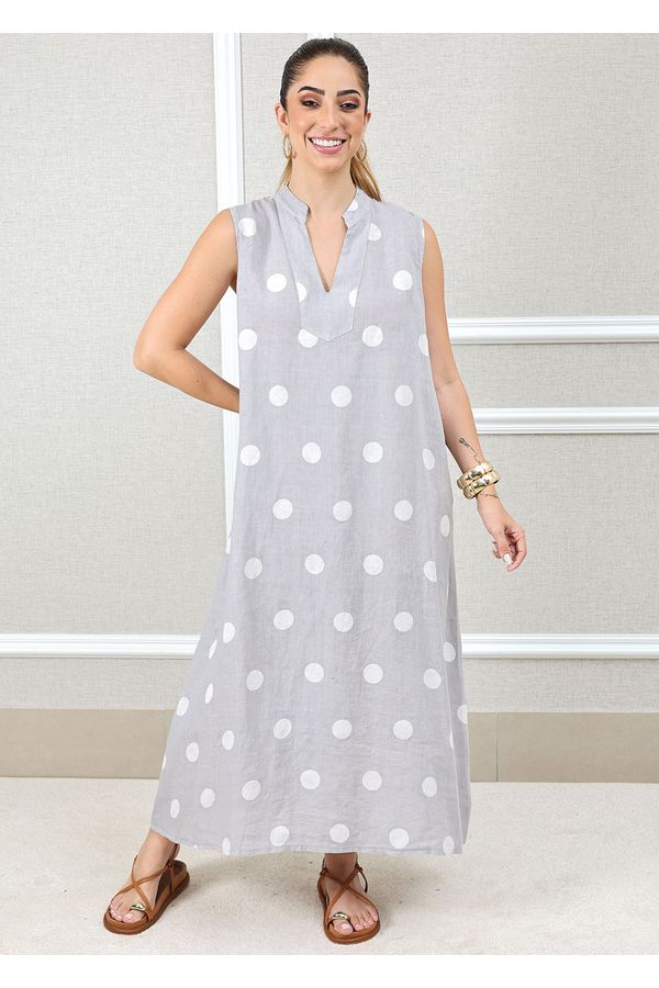 Vestido Laura Linho Italiano Cinza Aperolado - Loja Linho Italiano