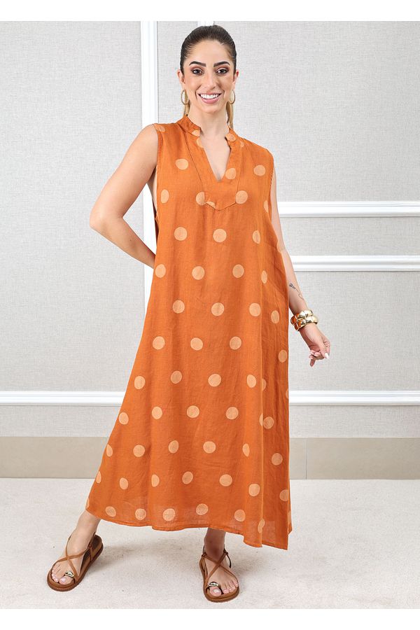 Vestido Laura Linho Italiano Terracota - Loja Linho Italiano