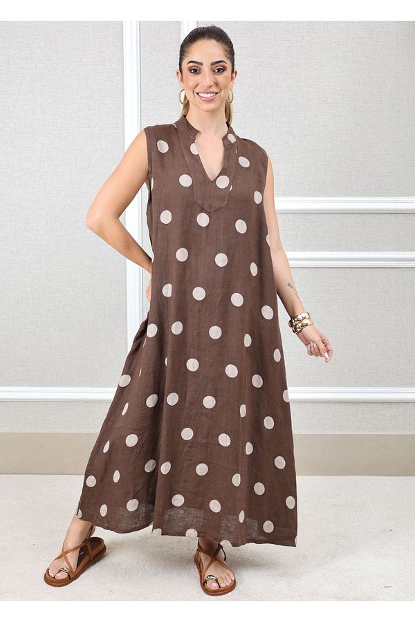 Vestido Laura Linho Italiano Marrom - Loja Linho Italiano