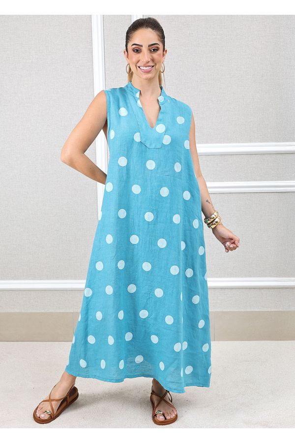 Vestido Laura Linho Italiano Petróleo - Loja Linho Italiano