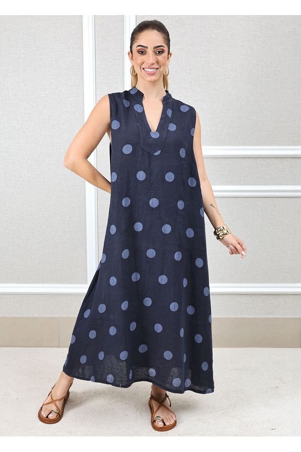 Vestido Laura Linho Italiano Azul Marinho - Loja Linho Italiano
