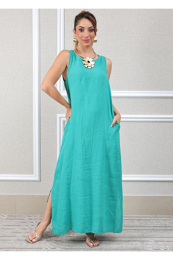 Vestido Doralice Linho Italiano Verde Água - Loja Linho Italiano