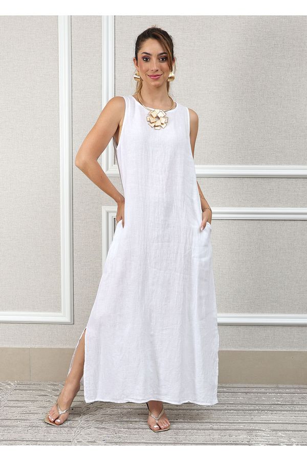 Vestido Doralice Linho Italiano Branco - Loja Linho Italiano