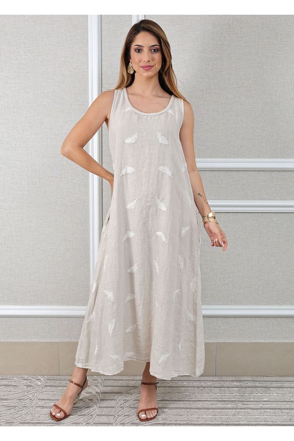 Vestido Emília Linho Italiano Bege . - Loja Linho Italiano