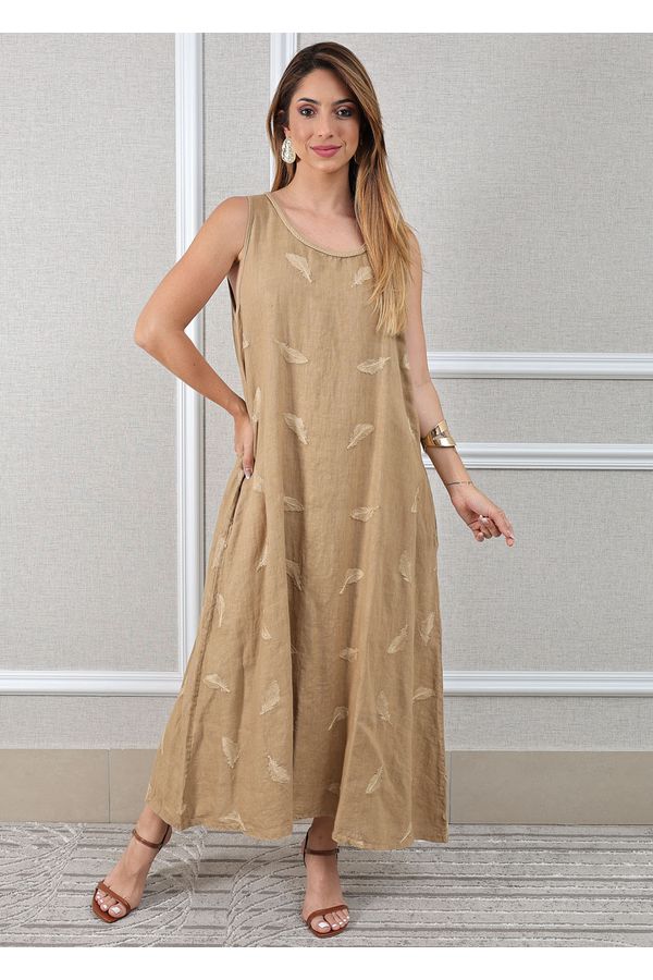 Vestido Emília Linho Italiano Caramelo - Loja Linho Italiano
