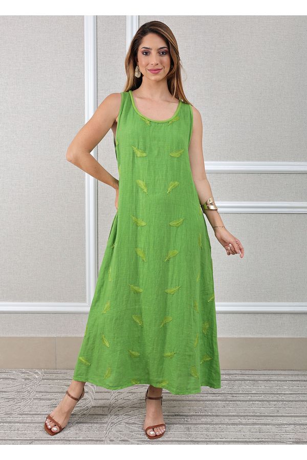 Vestido Emília Linho Italiano Verde Bandeira - Loja Linho Italiano
