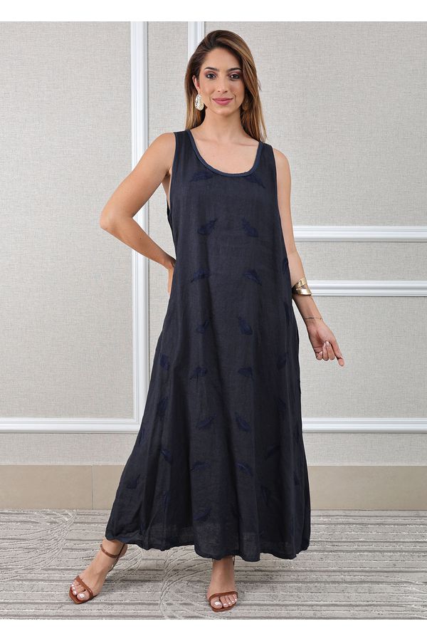 Vestido Emília Linho Italiano Azul Marinho - Loja Linho Italiano